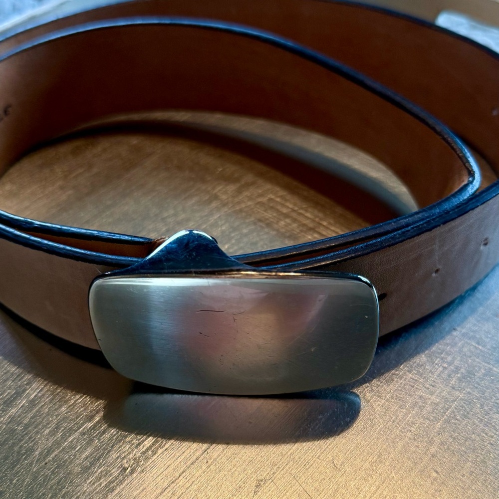 Brown Leather Belt with Silver Buckle
